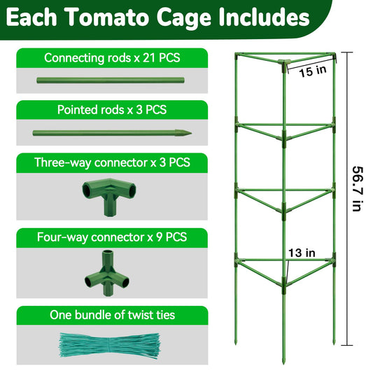 ZeeDix Tomato Cages with Bird Netting Set - 2 Pack 57 Inches Heavy Duty Tomato Cages + 2 Pack 61 Inches Garden Mesh Barrier for Tomatoes Climbing Vegetables Flowers
