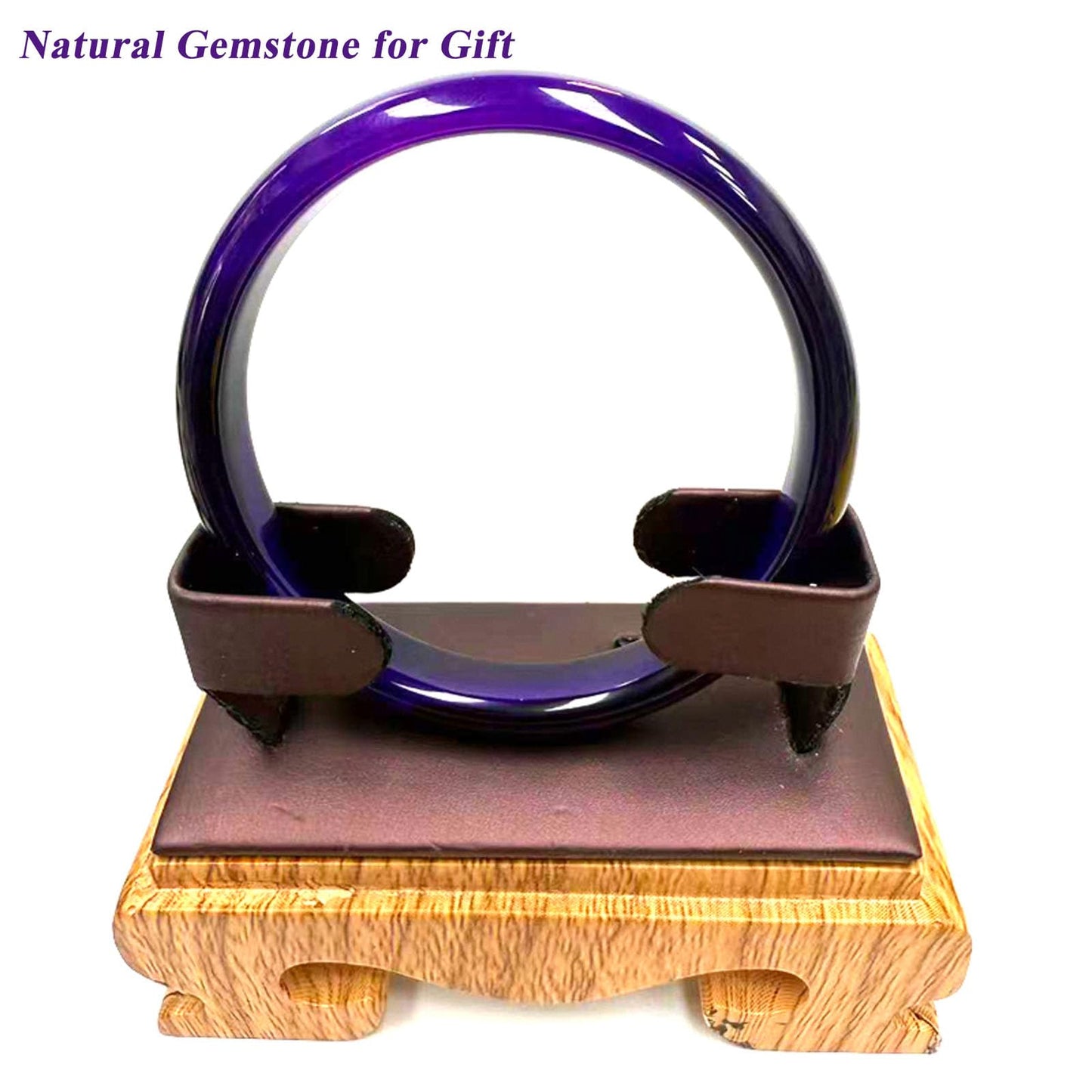 FitJinZun Natural Agate Bangle Thick Purple Bracelet for Women, 8-10mm Width Amethyst Chinese Lucky Jewelry for Christmas Mom Wife Birthday Gift