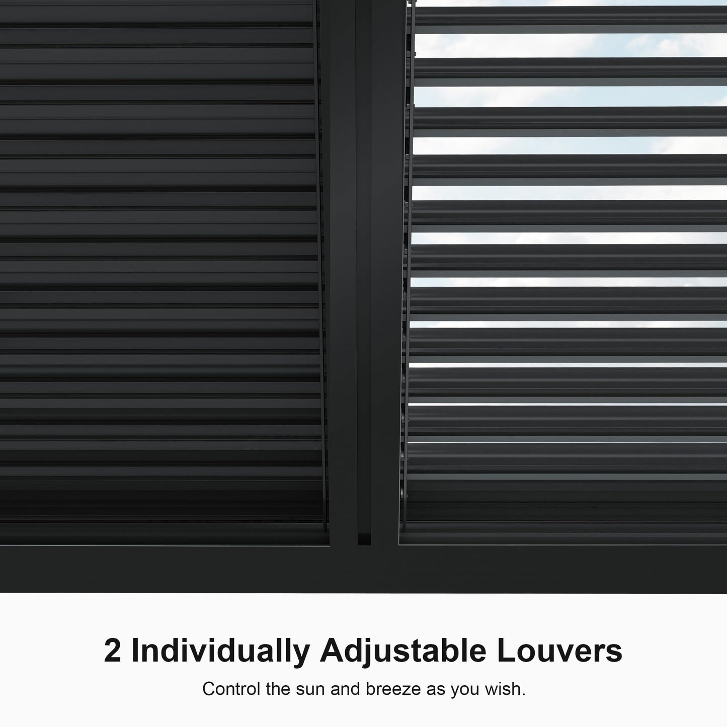PURPLE LEAF Louvered Pergola 94AS 11' x 14' Outdoor Aluminum Pergola with Fixed Shutter Wall Adjustable Roof for Deck Backyard Grey Hardtop Gazebo, 1 Short Side