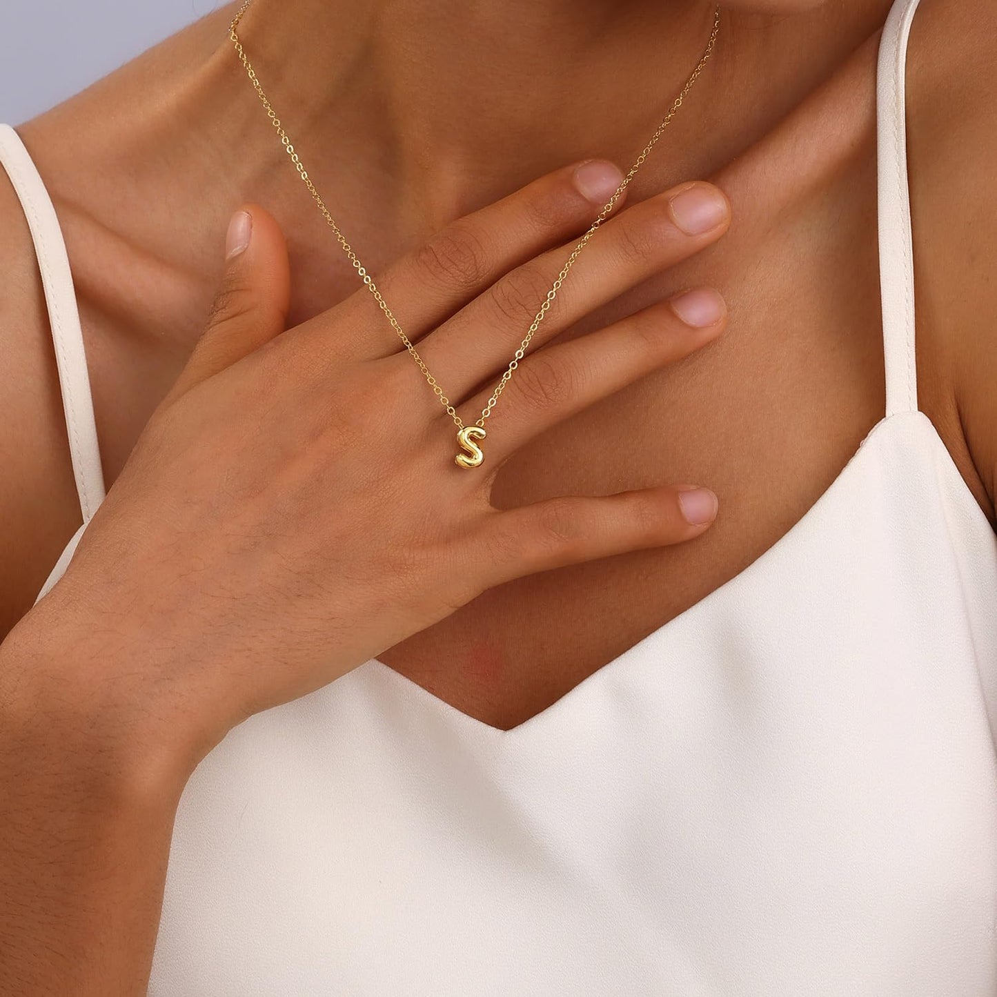 CUEZIY 14K Gold Plated Bubble Letter Necklace Initial Necklaces for Women Dainty Personalized Charm Pendant Name Necklace Cute Non Tarnish Fashion Accessories Teen Gift Trendy Stuff Jewelry Gifts