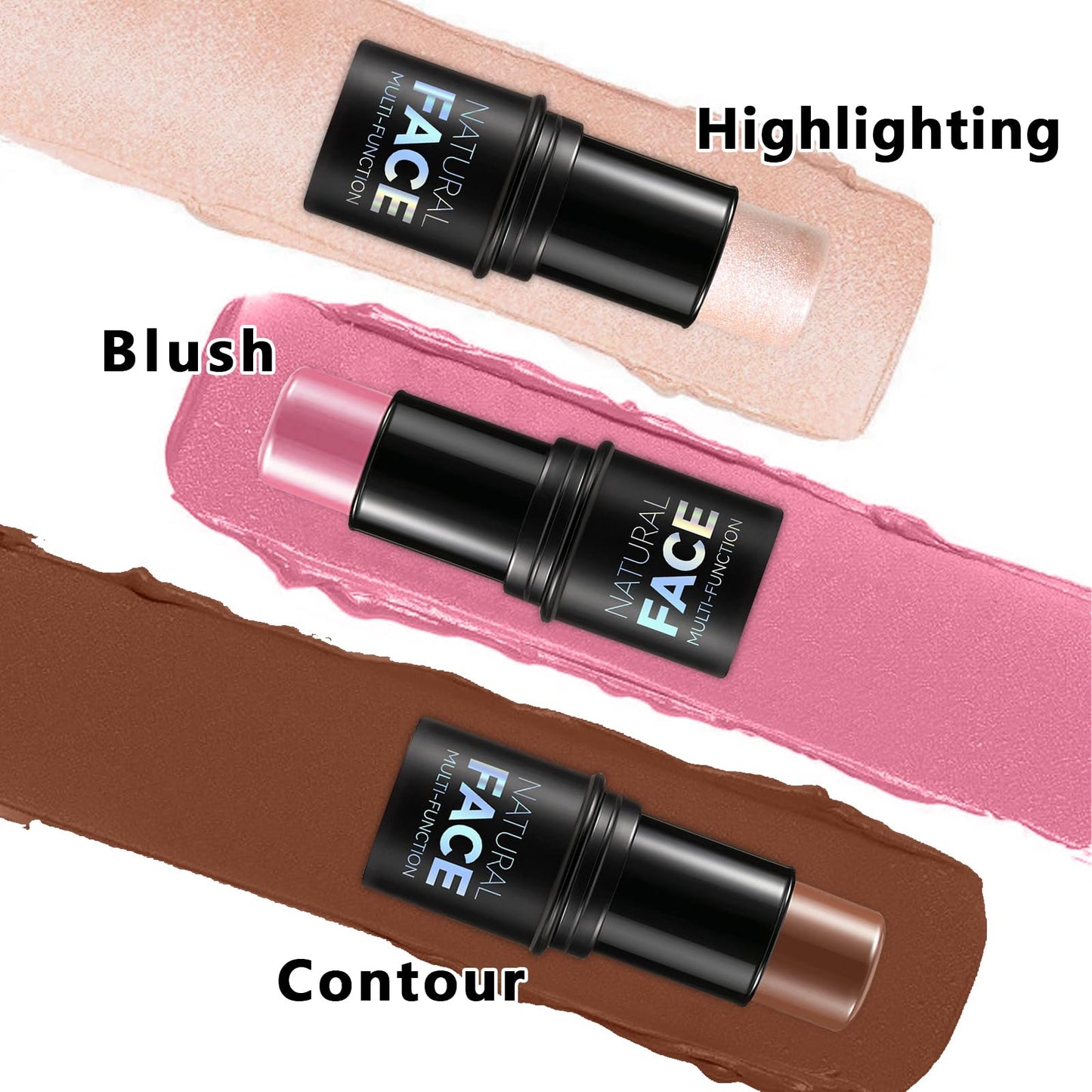 3Pcs Cream Contour Stick Makeup Kit, Shades with Highlighter, Blush and Bronzer Contour Stick for Sculpt the Cheeks, Long Lasting, Waterproof, Matte & Dewy Finish LIGHT MEDIUM(2+5+6)