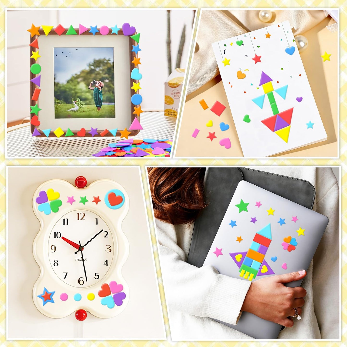 1700Pcs Foam Stickers Foam Shape Stickers Heart Star Square Geometric Sticker for Crafts Self Adhesive Small Large Shape Sticker for Kids Reward Classroom Scrapbook Home Christmas Party Decor
