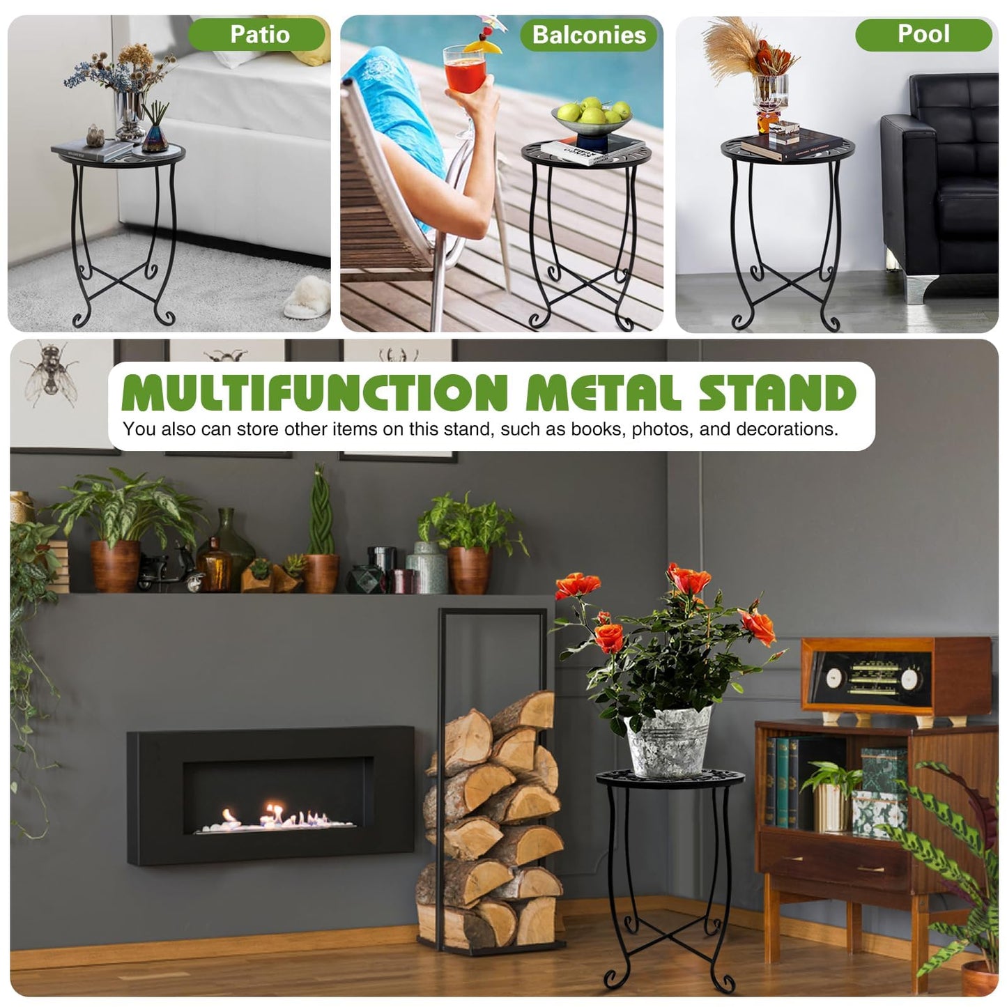 Small Side Tables for Small Space, 2 Pack Metal Outdoor Indoor Side Table, Weather Resistant Mini Metal Round Side Table Pool Chair Side Table for Patio Yard Porch Balcony Garden Bedside, Black