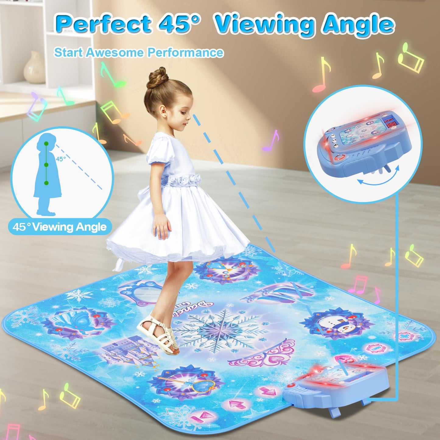 Surelect Dance Mat for 3-12 Year Old Girls, Frozen Toys Electronic Dance Pad with 8 Button & Wireless Bluetooth, Music Game Birthday for Kids Ages 3 4 5 6 7 8 9 10+