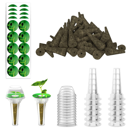 Haligo 124 pcs Seed Pod Kit for Aerogarden, Grow Anything Kit for Indoor Hydroponics Garden, Hydroponics Supplies with 50 Grow Sponges, 50 Pod Labels, 12 Baskets, 12 Planting Domes