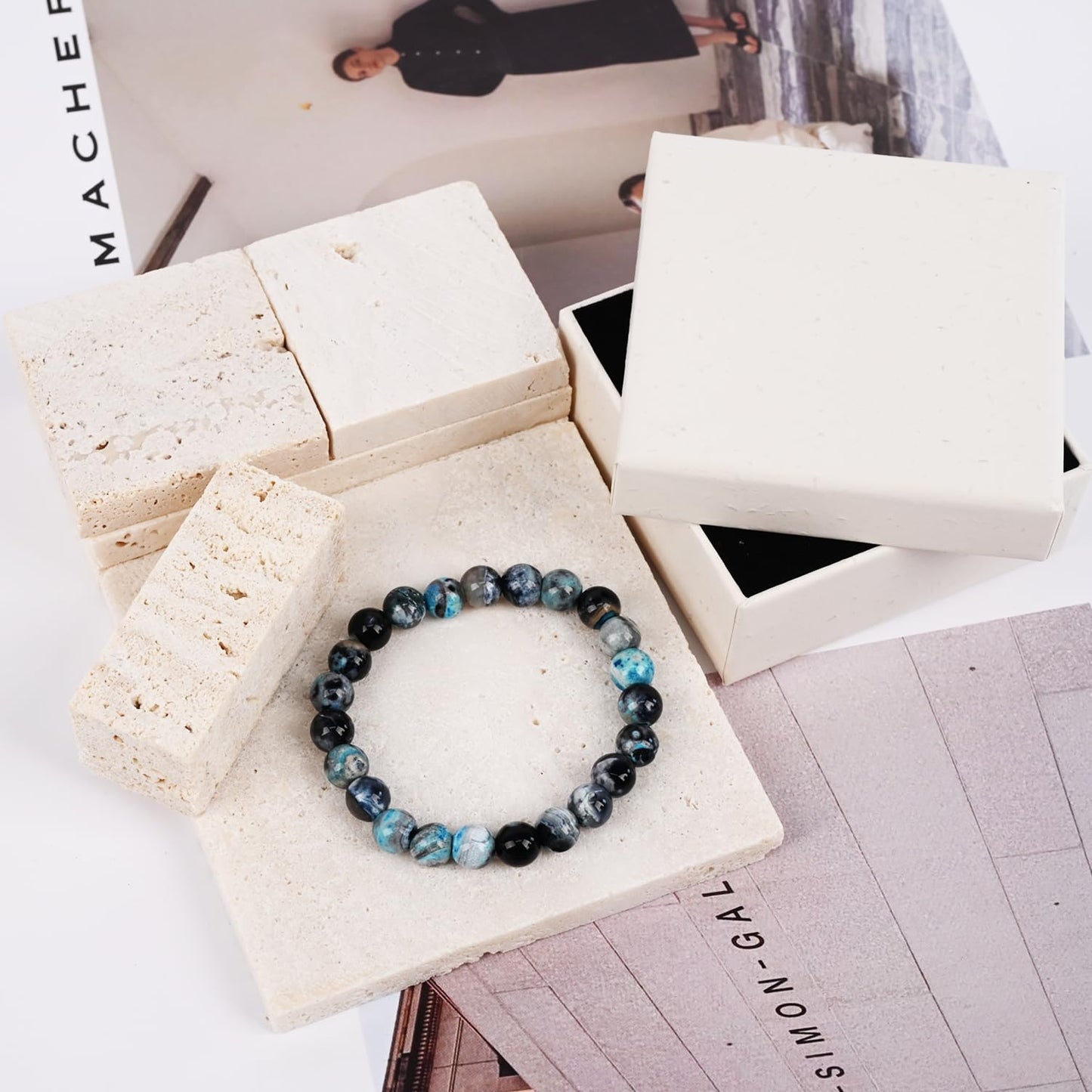 PZTIIY Crystal Bracelet - Natural Energy Crystal Bracelet for Men and Women (ZLY-Lake blue agate)