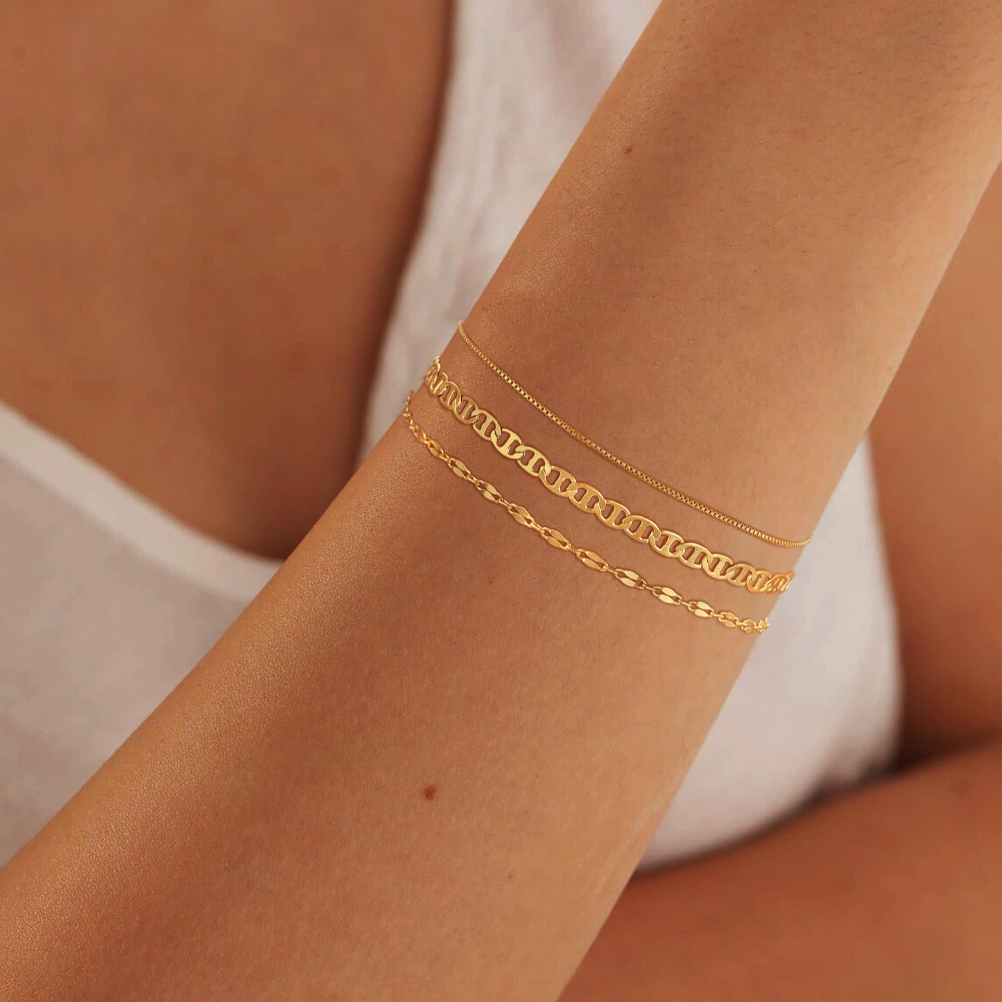 14K Gold Plated Bracelets for Women, Dainty Bracelet Stack Set for Women Thin Mariner Chain Fashion Waterproof Minimalist Jewelry Link Bracelets Cute Bracelets for Women Trendy