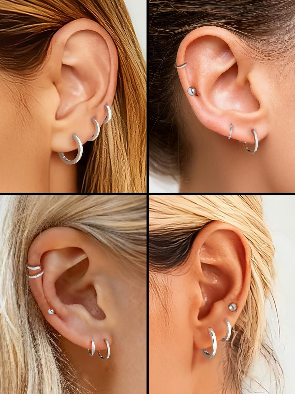 SILVERCUTE 925 Sterling Silver Huggie Hoop Earrings for Women,Hypoallergenic Small Silver Hoop Earring Cartilage Earring Lightweight Huggies Earrings for Women,8/10/12mm