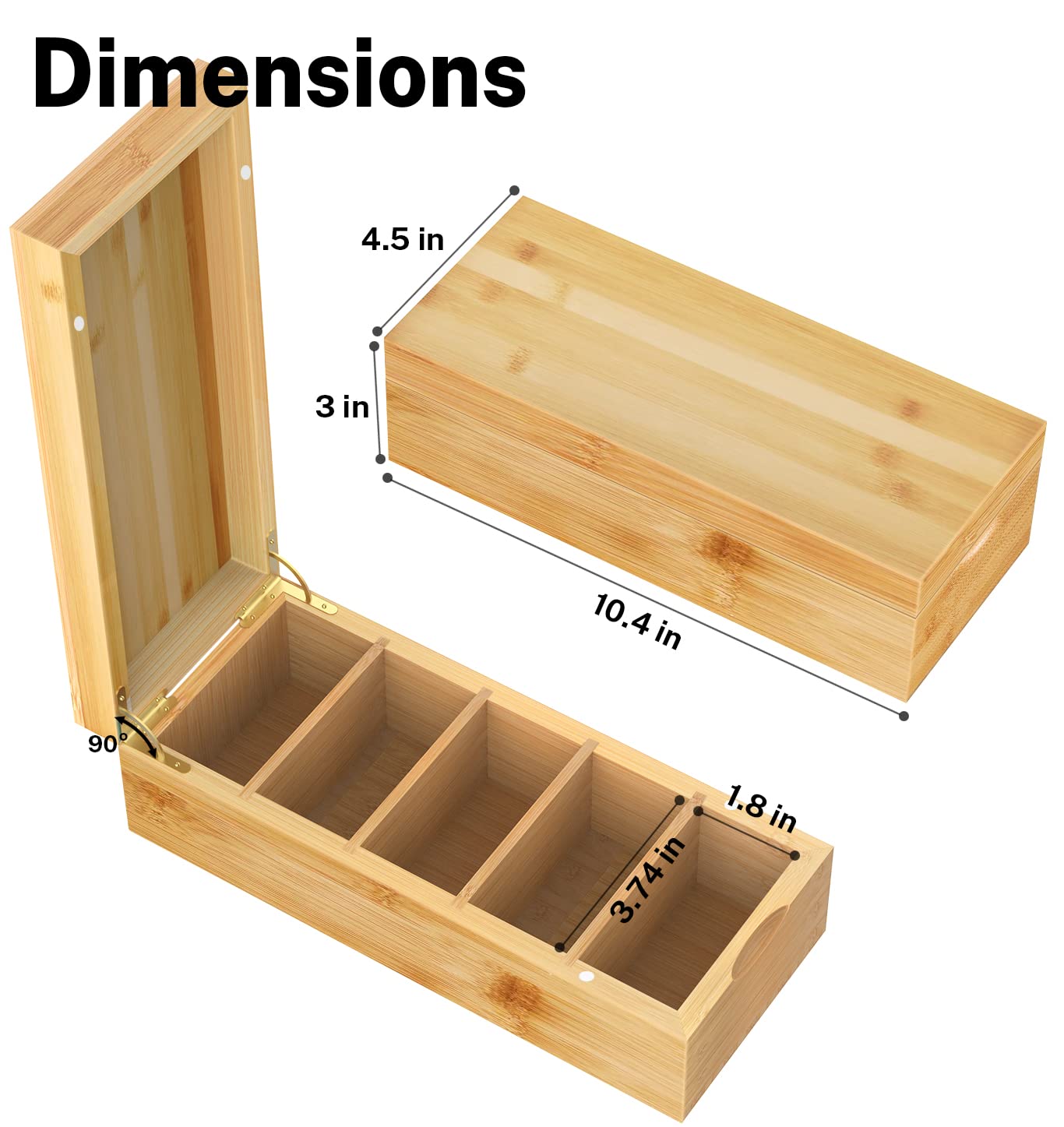 Neando Bamboo Business Card Organizer for 2x3.5 Cards – 600-Card Capacity Wooden Holder with Lid, 4 Compartments, Includes 20 Thick Index Cards – Natural Mini Card Filing Box