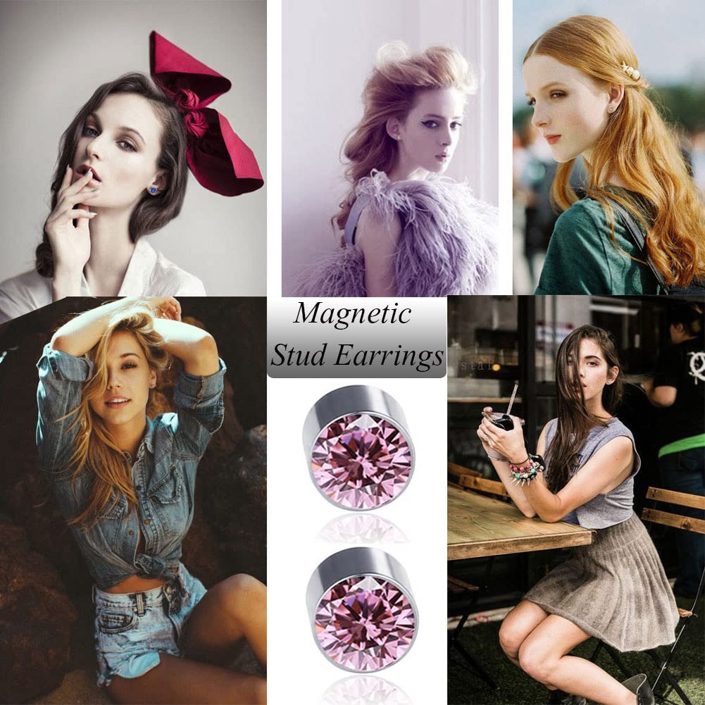 Spiritlele 12 Pairs AB Rhinestone Magnetic Earrings Clip on Non Piercing Earrings Set for Women 6MM