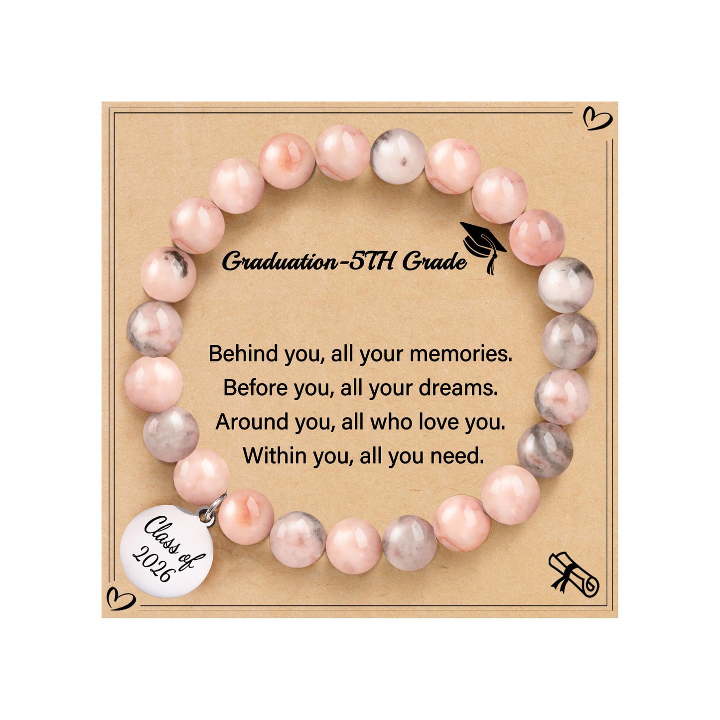Sistble 5th Grade Graduation Gifts, Graduation Bracelets 2026 To My Daughter Granddaughter Bracelet Inspirational Gifts Class of 2026 Engraved Tag Nature Stone Graduations Jewelry