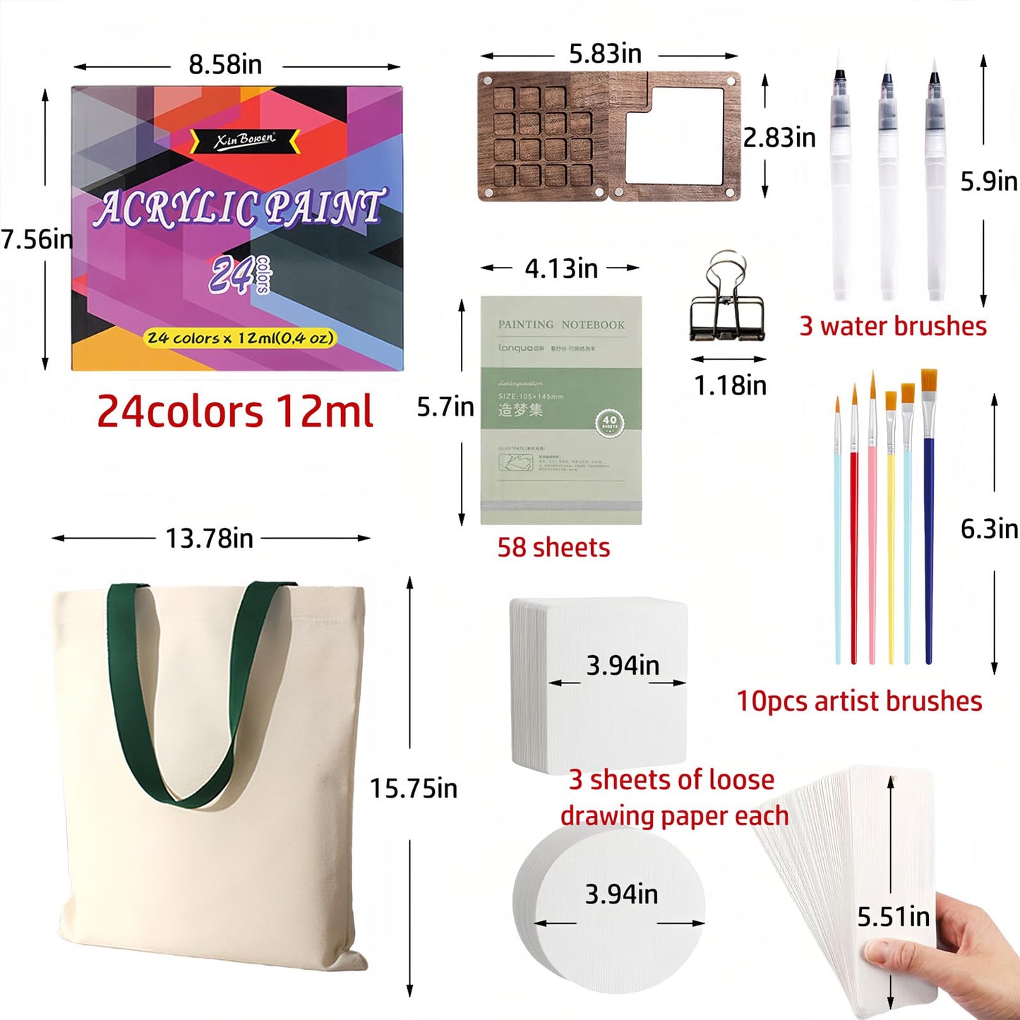 fsdyknej Portable Mini Painting Set – Compact Travel-Friendly Kit with Brushes, Palette, Mini Sketchbook, and Watercolor Paper for Artists, Beginners, and Travel Enthusiasts