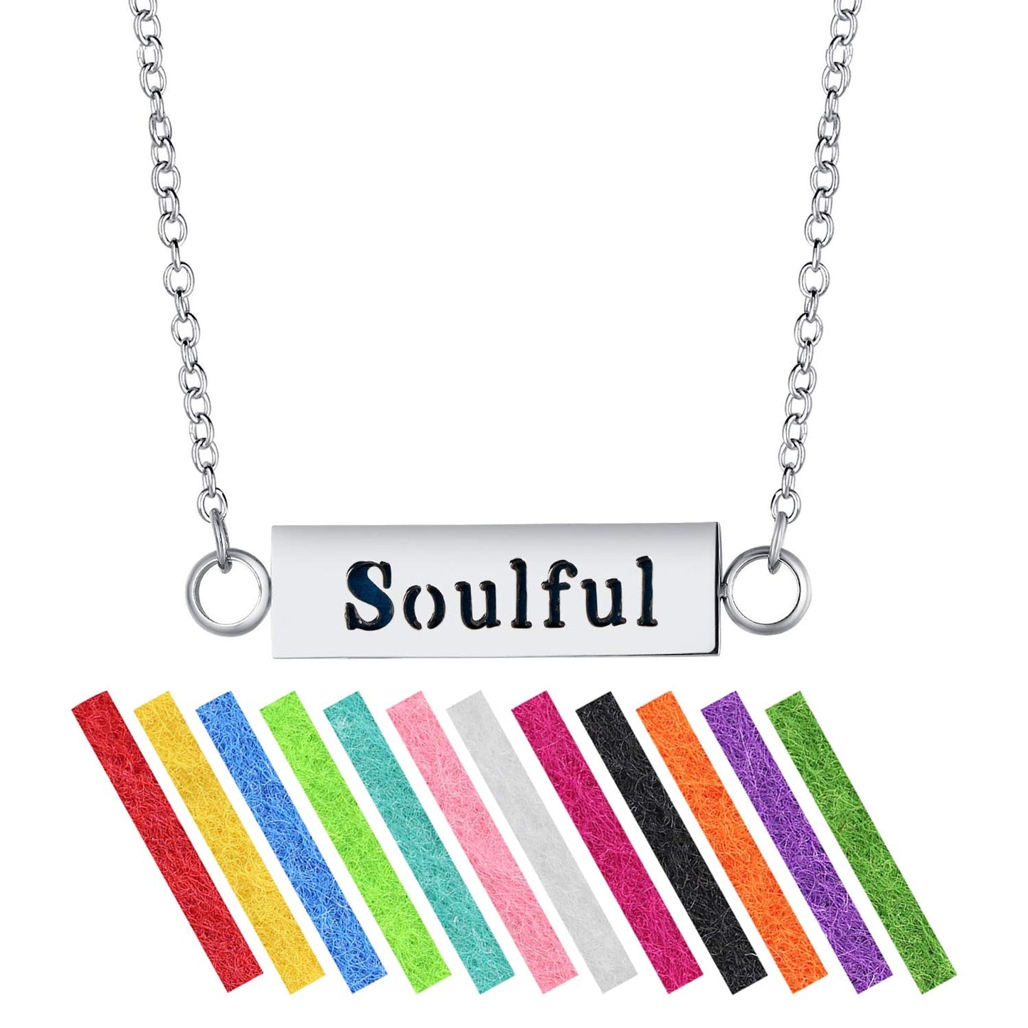 Wild Essentials "Soulful" Essential Oil Diffuser Bar Necklace Gift Set - Includes Aromatherapy Pendant, 24" Stainless Steel Chain, 12 Color Refill Pads