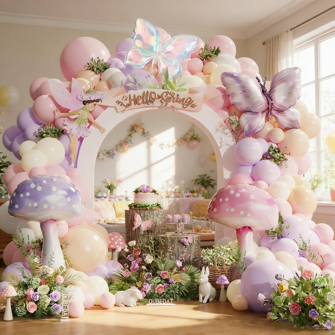 Pastel Balloon Arch Garland Kit,146Pcs Pink Purple Nude White Mushroom Buttefly Balloons for Girls Fairytale Spring Garden Tea Party Bride Baby Shower