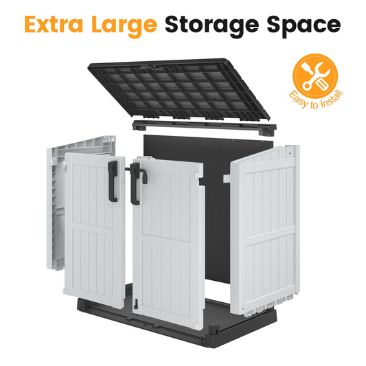 LHBcraft Outdoor Storage Cabinet 36 Cu Ft with Lockable Doors, Waterproof Outdoor Storage Box for Patios,Portable Horizontal Resin Storage Shed, Easy to Assemble