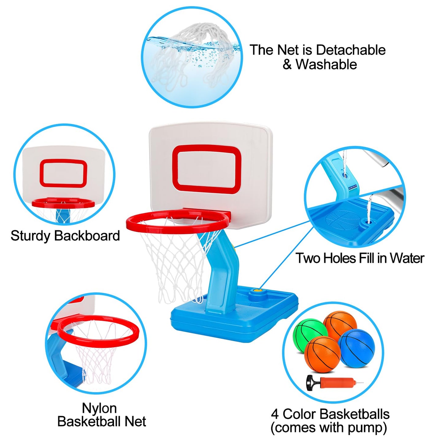 Toddler Basketball Hoop Indoor Mini Adjustable Basketball Goal with Ball Pump Outdoor Toys Backyard Game Outside Pool Basketball Toys for 3 4 Year Old Boy Girl Kid Toy Age 4-8 Birthday Gift
