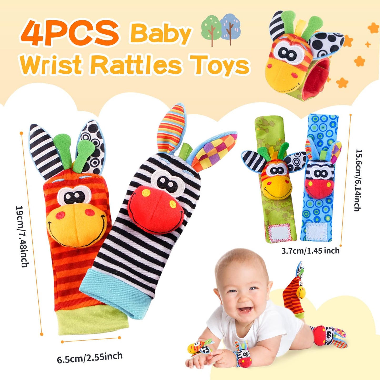 PHEZAPA Baby Toys 0-6 Months, Infant Rattle Socks, Wrist Hand & Foot Finder Socks Set,Soft Newborn Sensory Toys,Infant rattles for Babies 0 3 6 Months,Girl Boy Shower Gifts 6-12 Months