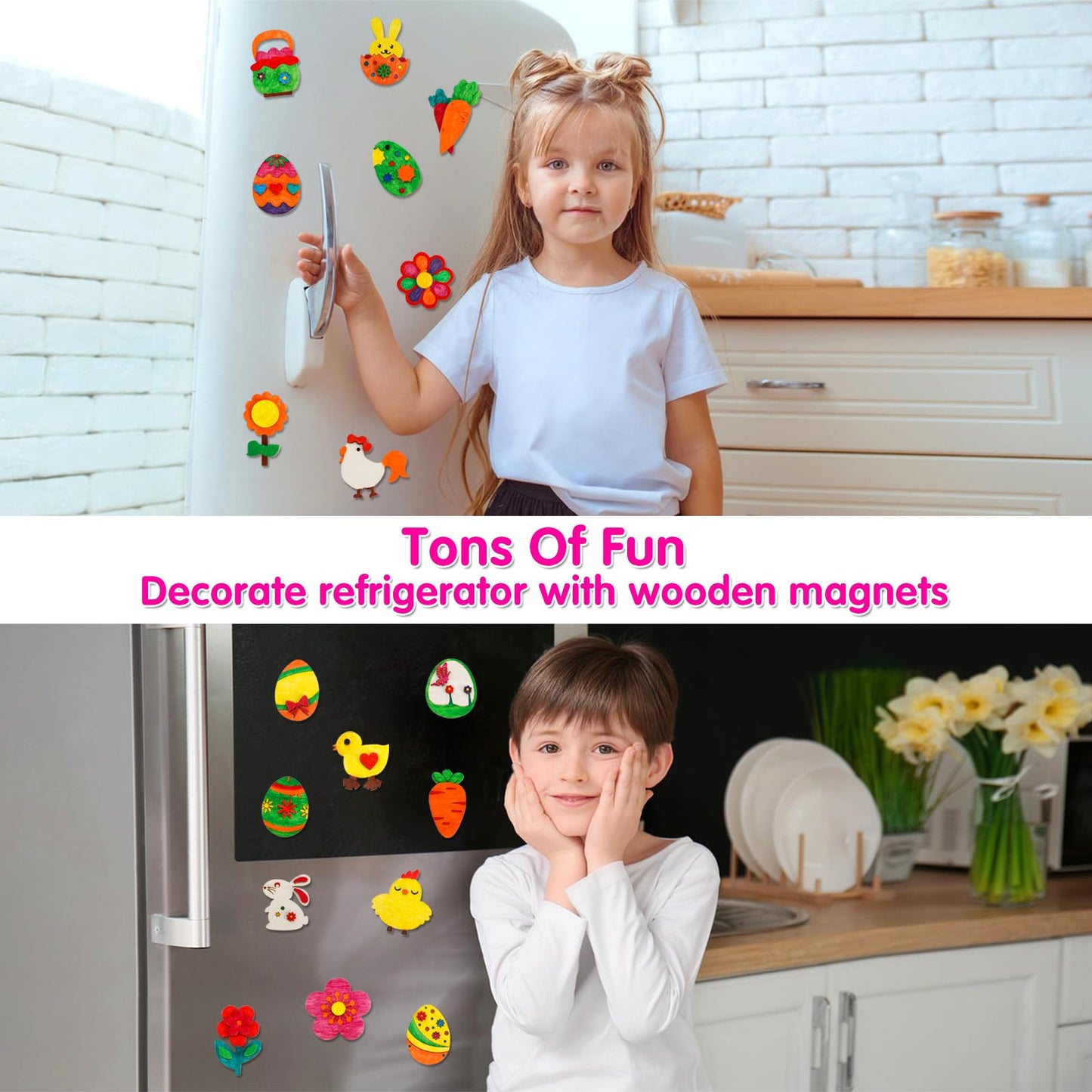 Worgree Easter Crafts for Kids, 36 Pcs DIY Wooden Magnets Art Craft Supplies Painting Kit for Boys Girls Ages 4-8 8-12 Birthday Easter Activities Toys Gifts Party Favors Basket Goodie Bag Stuffers