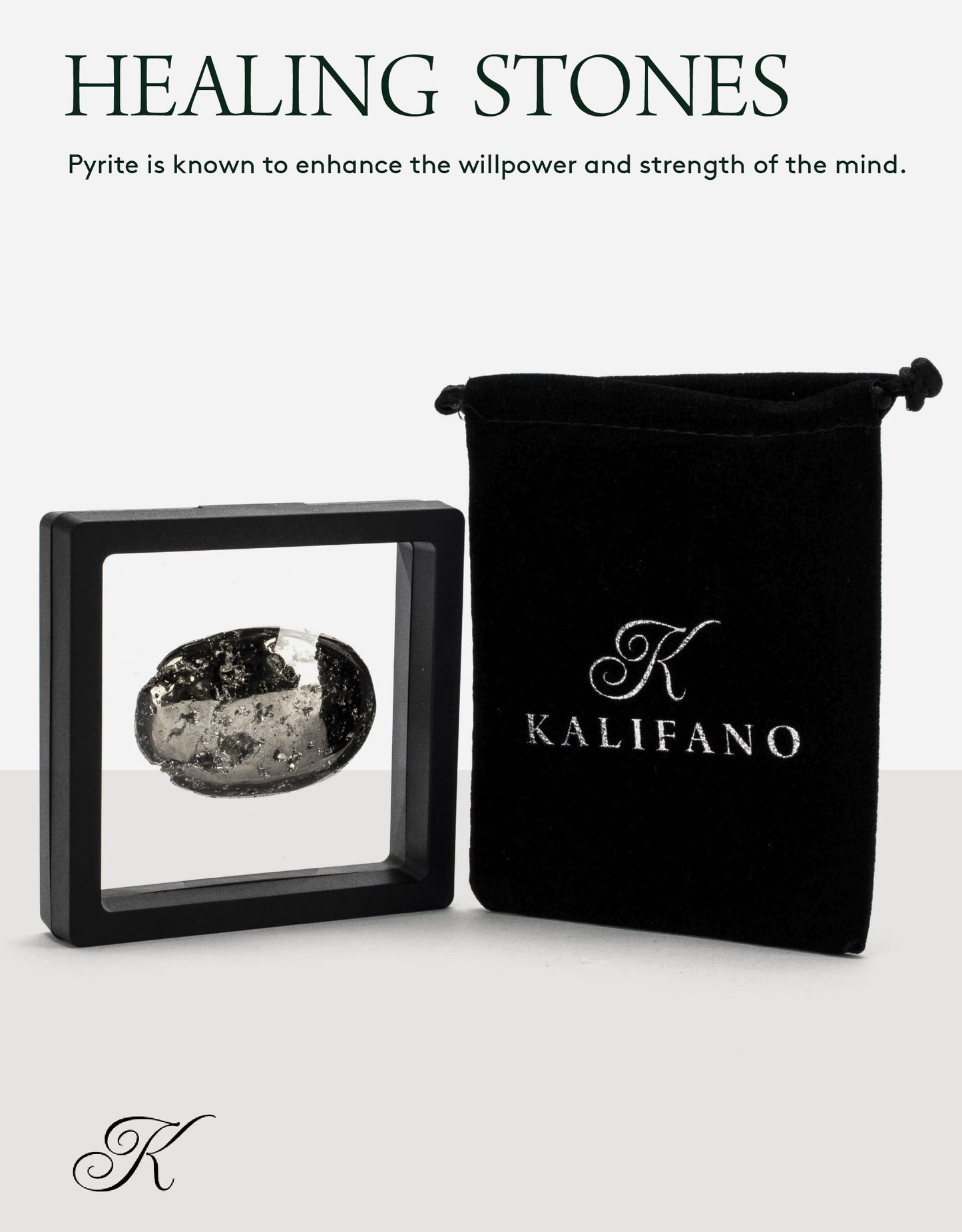 KALIFANO Pyrite Palm Stone - High Energy Iron Piedra Pirita from Spain with Healing Properties (Information Card) Fools Gold Rock Reiki Crystal Used for Increased Willpower and Manifestation