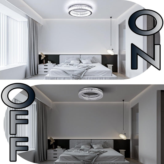 Finktonglan Crystal LED Flush Mount Ceiling Light, 17.7" Modern Round Crystal Ceiling Light, 48W 6000K Cool White, K9 Crystal & Stainless Steel, Low Profile, Non-Dimmable (No Remote)