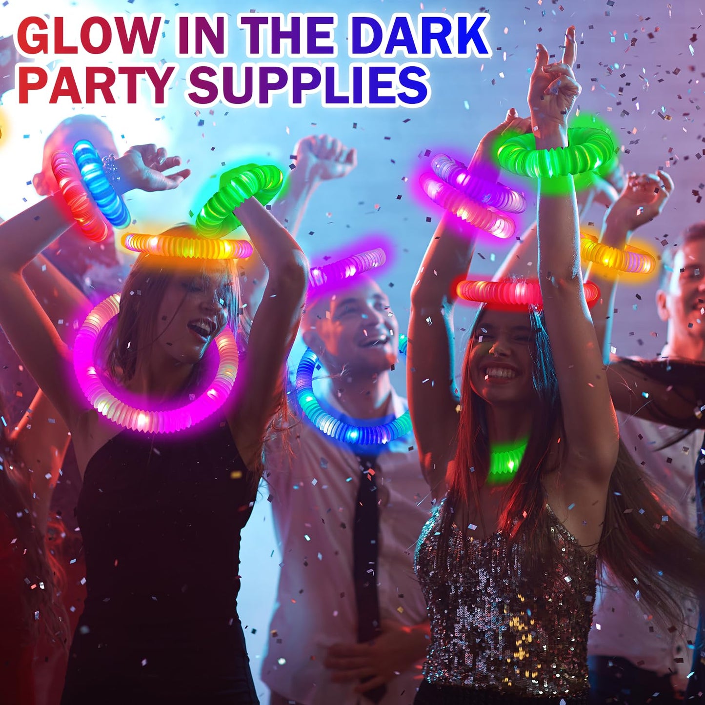 Glow Sticks Party Favors Supplies for Toddlers 18 PCS, Camping Essentials Toys Gifts for Kids, Light up Pop Tubes Necklace ＆ Bracelet Accessories, Treats Non Candy for Graduation, Birthday, Wedding