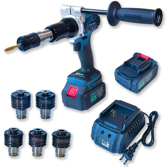 Cordless Tapping Gun Battery Operated Threading Machine, Electric Tapper Handheld Drilling Threading Gun with ANSI Collets for M4-M12 Taps, Protective Chucks, Automatic, Portable with 5.0Ah Battery
