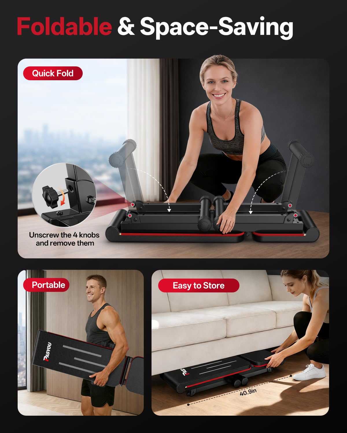 PASYOU Adjustable Weight Bench – Foldable Home Gym Bench Press, Multi-Angle Incline Bench, 660LB Capacity, Free Assembly, Dual-Frame (Model PB300)