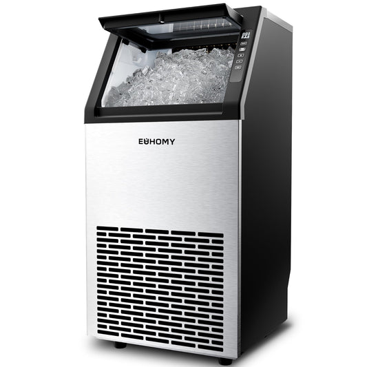 EUHOMY Commercial Ice Maker Machine,120lbs/24H Stainless Steel Under Counter Ice Machine with 33lbs Storage Bin, Freestanding Ice Maker for Home/Bar/Cafe/Restaurant