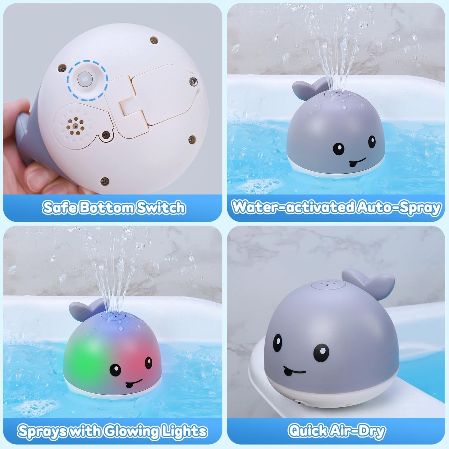 Gigilli Baby Bath Toys, Light up Bath Toys for Kids Ages 1-3, Pool Water Toys 1 Year Old Boys Girls Gifts, 6-12-18 Months Baby Whale Bath Toy Sprinkler, Toddler Fountain Bathtub Water Table Toy