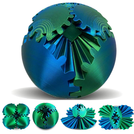 Gear Sphere, 3D Printed Gearsphere - The Steampunk Whirling Wonder Fidget Gear Ball, Gearsphere Cube Fidget Toy for Office and Home, Stress Relief Cool Stuff Toys Gift for 3+ Kids Adult (Green)