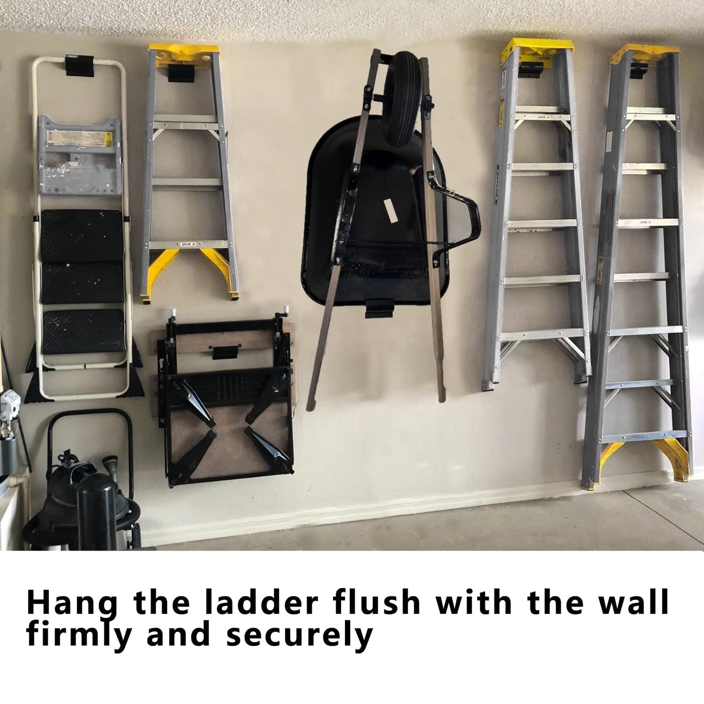 Juformin Heavy-Duty Ladder Hanger-Wall Mount Ladder Hooks for Storage-Wheelbarrow Hangers for Garage Wall-2 Pack