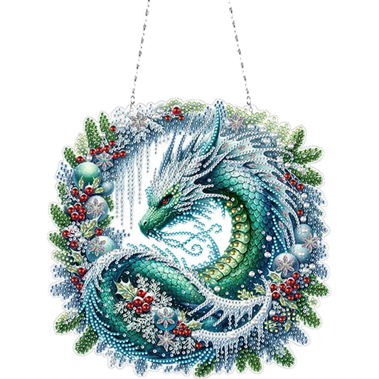 5D Diamond Art Painting Kits Hanging Pendant Dragon Wreath, DIY Crystal Art Hanging Sign Special Shaped Gem Art Ornament Kit for Home Décor and Gift, Double Sided, Box Package