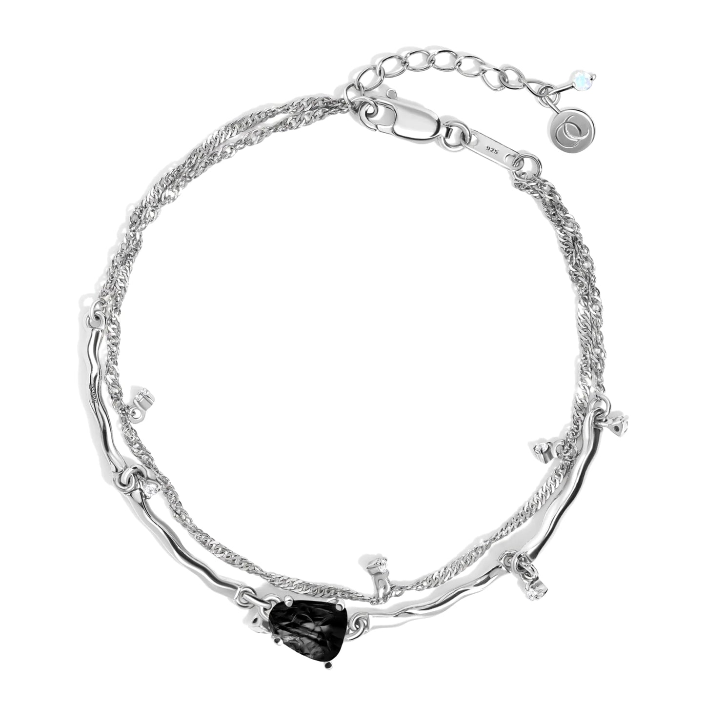 Moon Magic Moonstone Bracelet for Women | Black Obsidian, Rose Quartz Bracelet/Real 925 Sterling Silver | 18k Rose & Yellow Gold Rainbow Genuine Moonstone Jewelry for women | June Birthstone Bracelet
