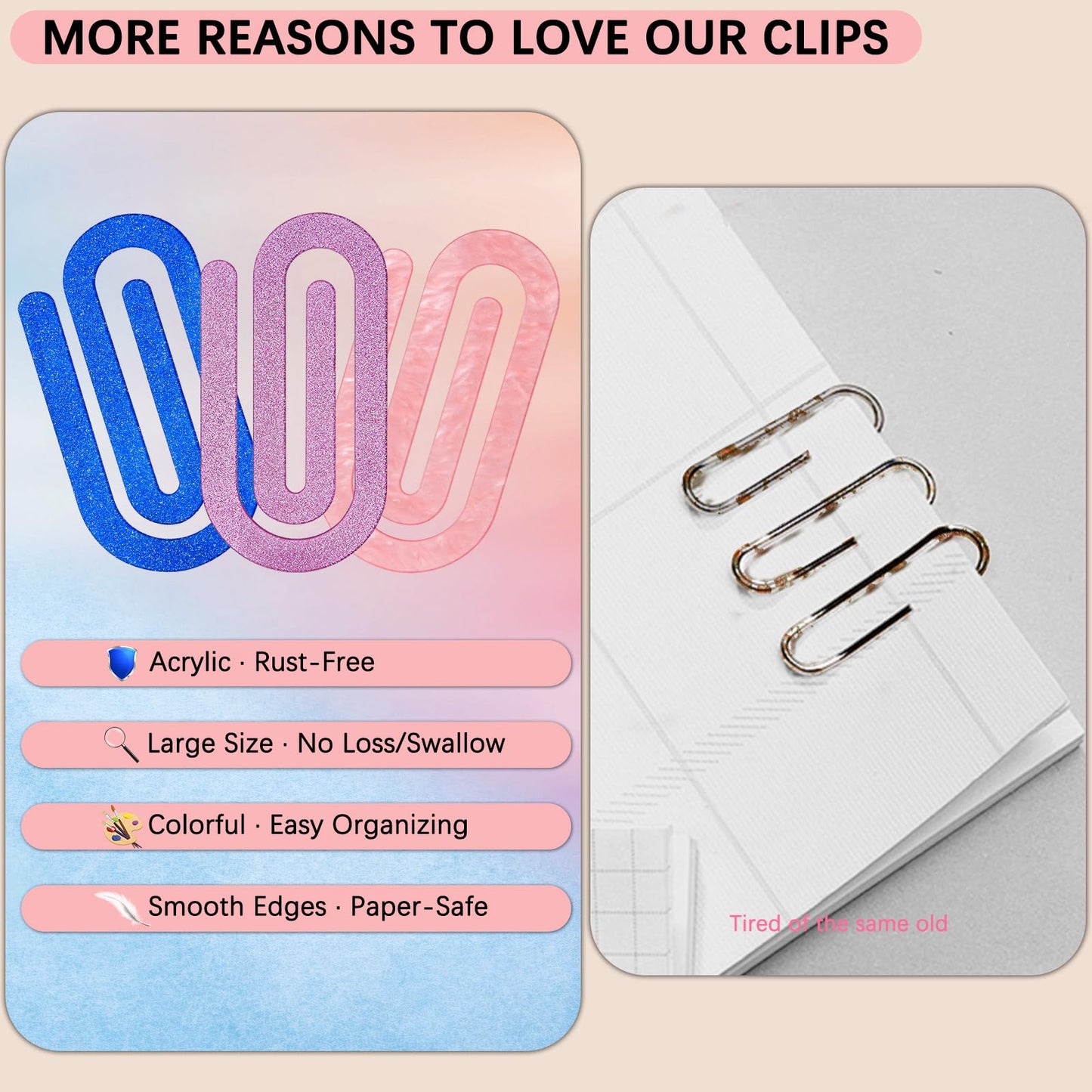 12 Pcs Jumbo Acrylic Paper Clips, 4"x2" Large Plastic Paper Clips, Bright Colors, Classroom & Office Supplies, Back to School Gifts for Teachers & Students, Desk Org & DIY Charms & Accents & Bookmarks