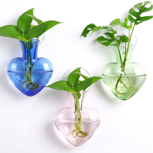 Zhehao 3 Pcs Propagation Vases Hanging Window Propagation Stations Glass Heart Shaped Plant Vase with Suction Cups Air Planter Terrarium for Hydroponics Home Decor Plant Lovers Gifts
