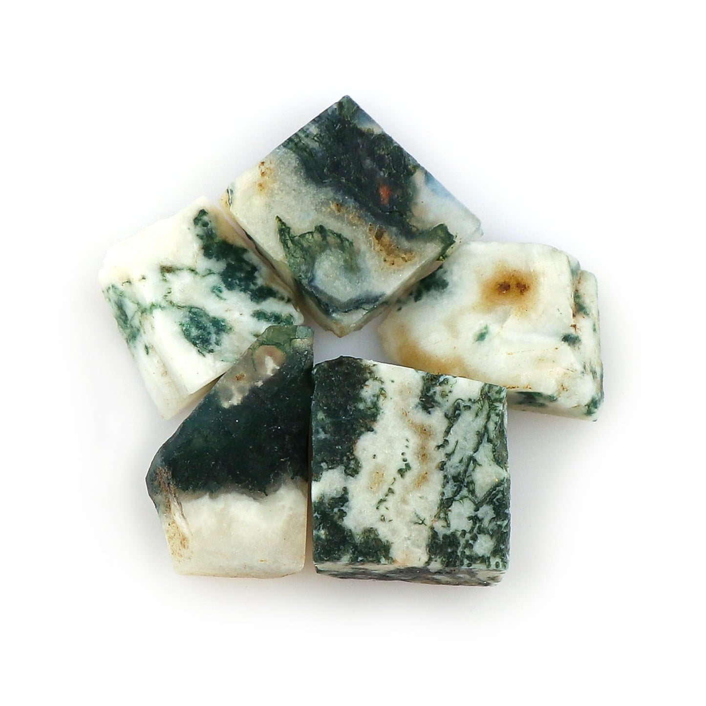 CRYSTALINES 5pcs AAA Grade Wholesale Natural Raw Moss Agate Gemstone, Untreated Rough Stone, Bulk Loose Supplies, DIY Jewelry Making, Chakra Healing Crystals, Birthstone, Gem Collection
