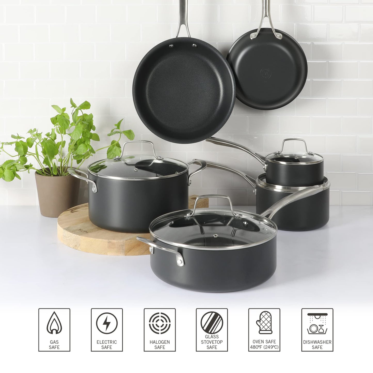 Martha Stewart Bosworth 10 Piece Hard Anodized Nonstick Aluminum Cookware Set - Black