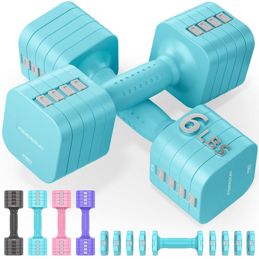 FEIERDUN 5-in-1 Adjustable Dumbbell Set of 2, 12LBS/20LBS Hand Weights for Women, 1s-Adjust Dual-Stable Dumbbell Set for Women Home Gym & Outdoor