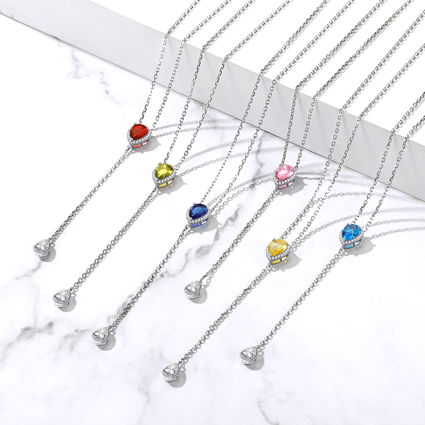 FOCALOOK 925 Sterling Silver October Birthstone Necklace for Women CZ Teardrop Long Y Pendant Necklaces