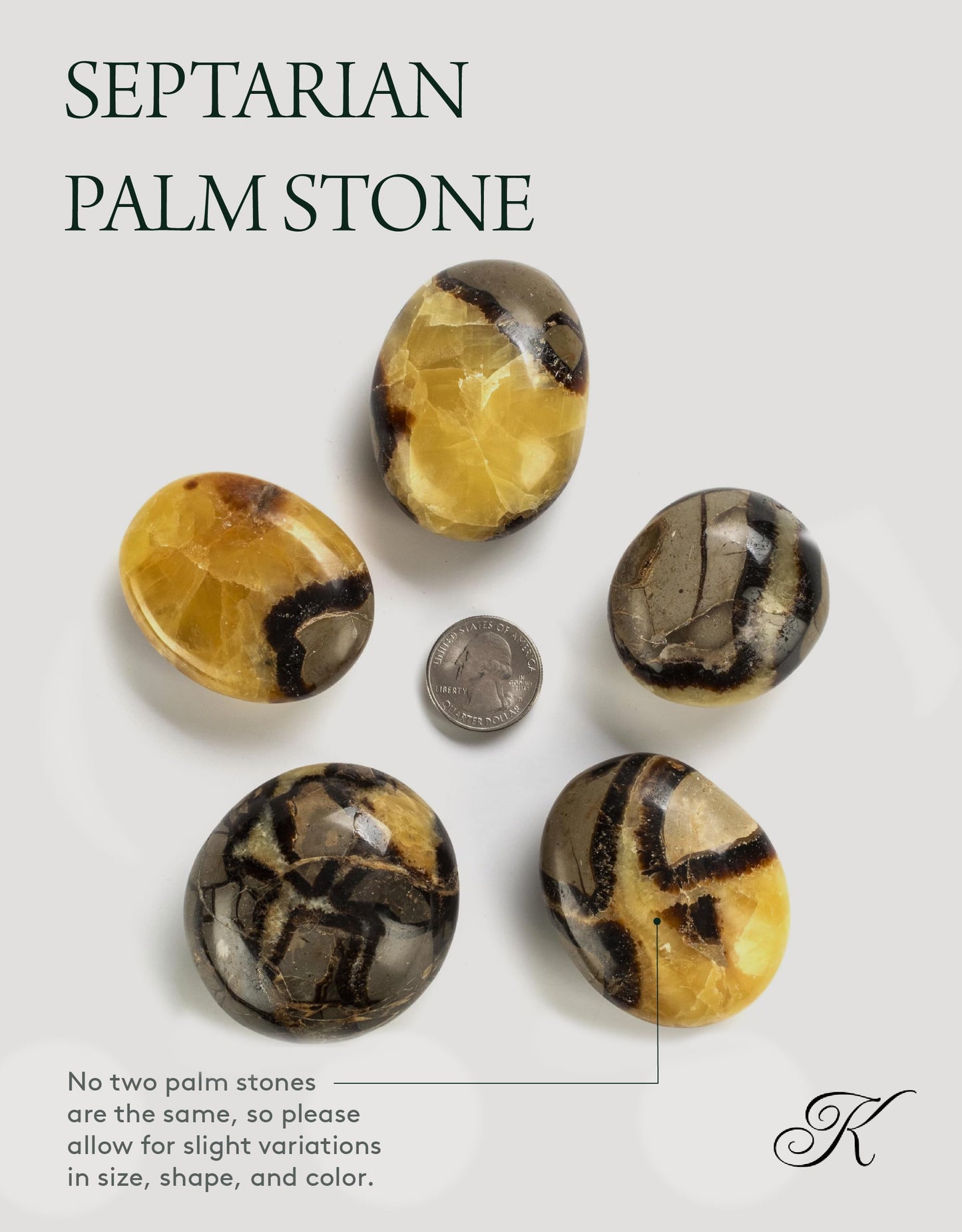 KALIFANO Septarian Palm Stone with Healing & Grounding Properties - AAA Grade High Energy Worry Stone with Information Card - Reiki Crystal Used for Positivity and Joy (Family Owned and Operated)