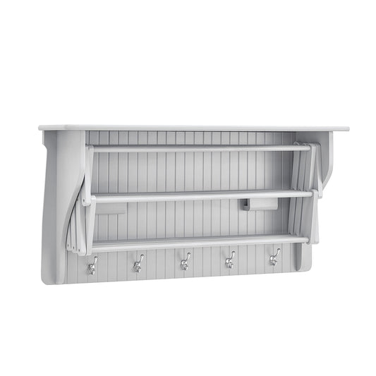 Danya B Accordion Clothes Drying Rack, Retractable, Wall Mounted Towel Rack and Hooks for Clothes and Towels for use in Laundry Room or Garage (White)