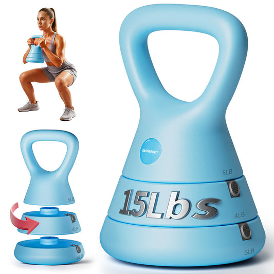 EAST MOUNT 15LB Adjustable Kettlebell Set – 3-in-1 (5/9/15 LB), Compact Adjustable Weights, Wide Triangle Handle and Wrist-Friendly Design for Home Gym, Full-Body Workouts and Strength Training, Blue