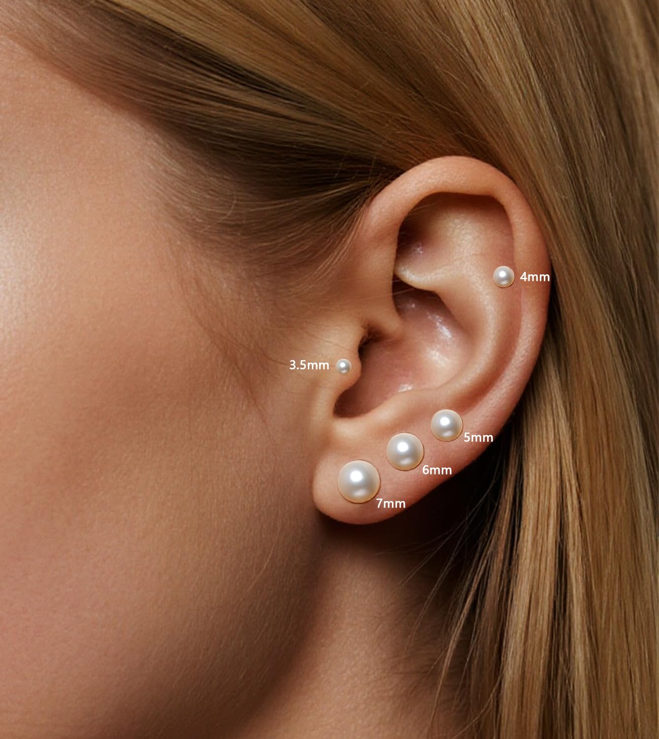 10 Pairs Pearl Stud Earrings for Women, 14K Gold Filled Polished Small Pearl Earrings Set, 20G Hypoallergenic Surgical Steel Piercing Studs for Sensitive Ear, Lightweight Shiny Earrings Studs for Helix Tragus Cartilage Multiple Piercing, Gold+Silver, 3.5-