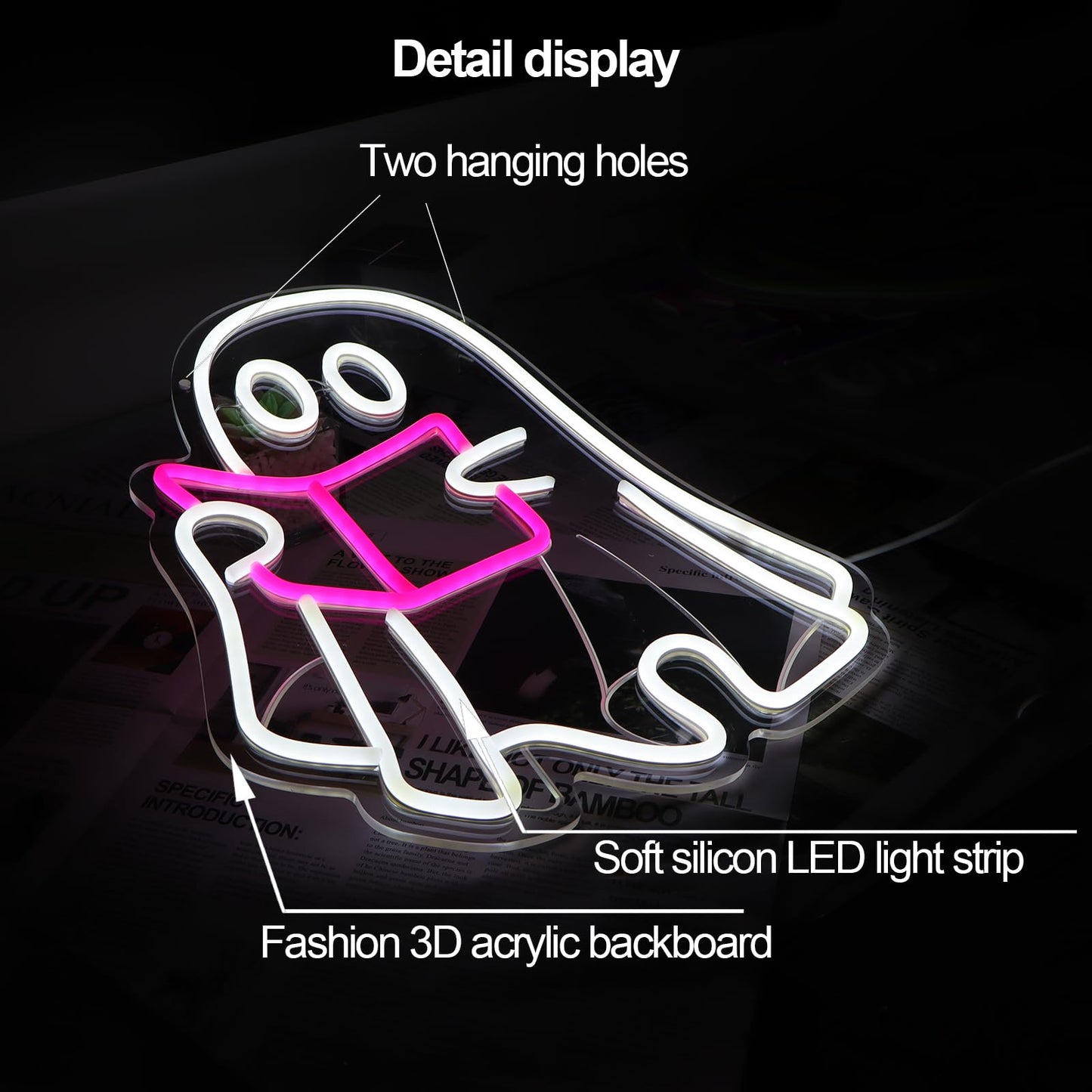 Ghost Reading Book lamp, Reading Ghost Neon Sign Led Reading Room Neon Sign Hanging Reading Book Neon Light For Bedroom Home Library Read Club Kids Room Store Book Lover Gifts(USB Sign)