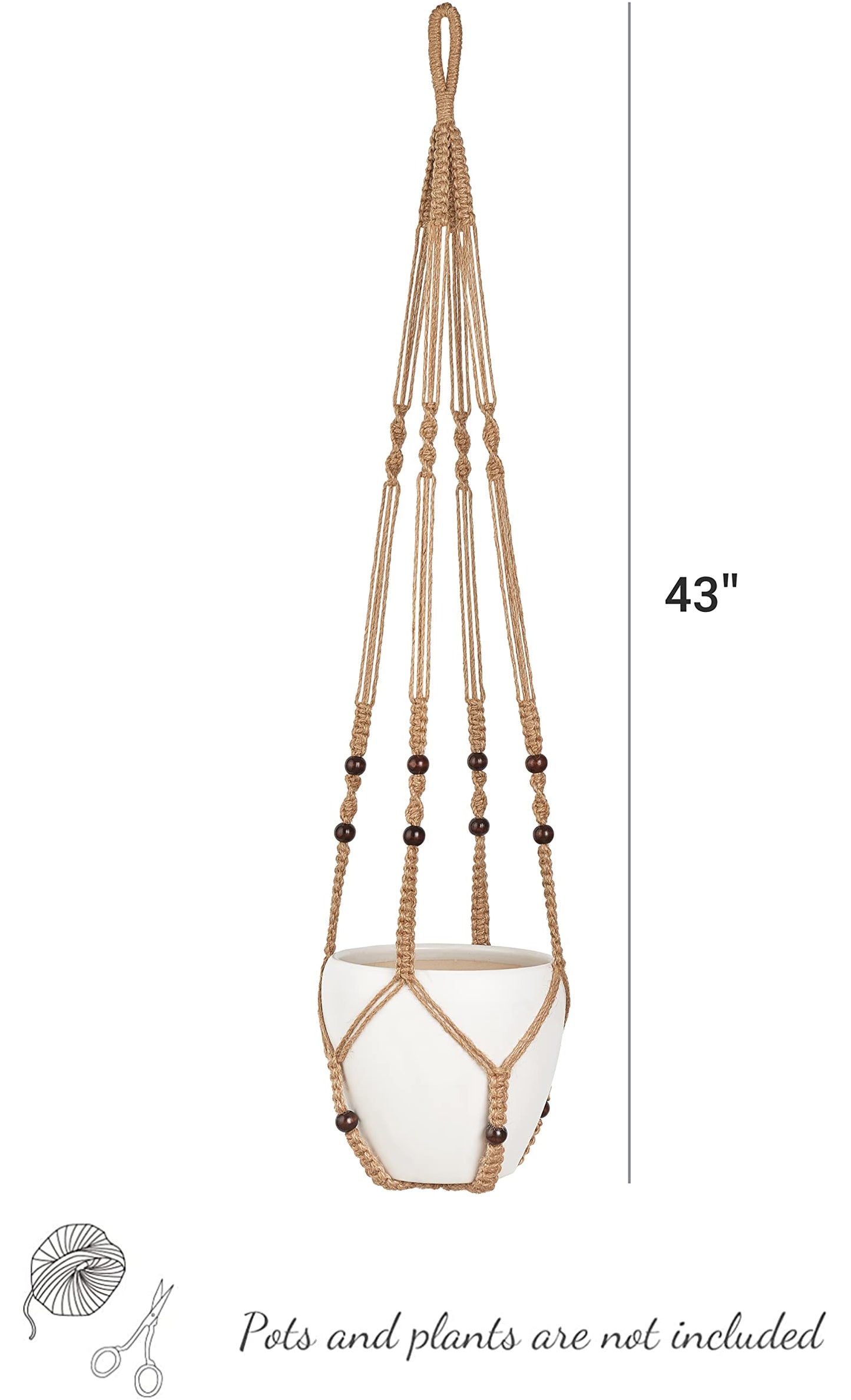 Mkono 43 Inch Macrame Plant Hanger Large for up to 12 Inch Pot Extra Long Hanging Plant Holder No Tassels Hanging Planter Basket with Wood Beads for Indoor Outdoor Home Decor, Brown, Set of 2