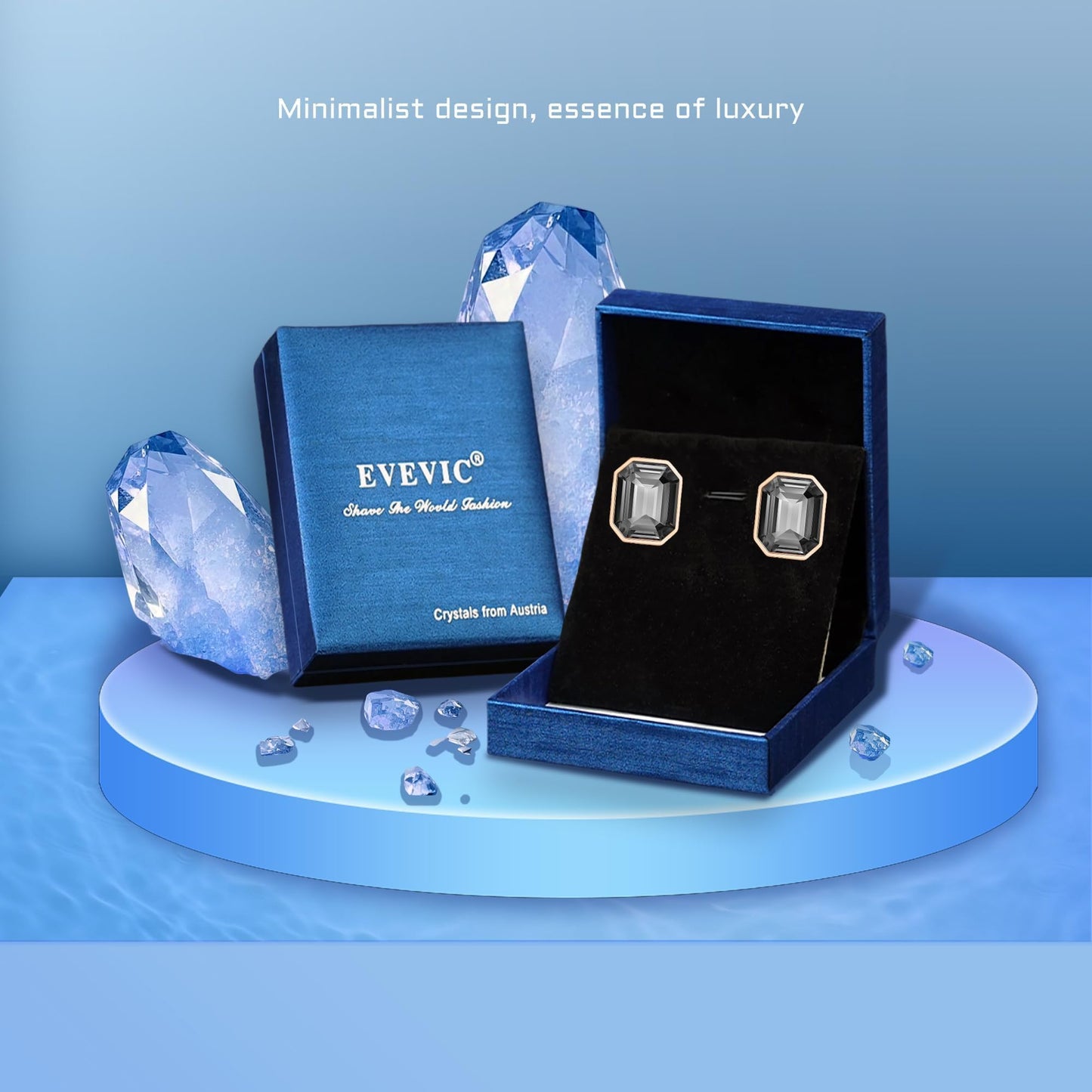 Austrian Crystal Octagon Stud Earrings for Women Fashion 925 Sterling Silver Post Hypoallergenic Jewelry (Black)