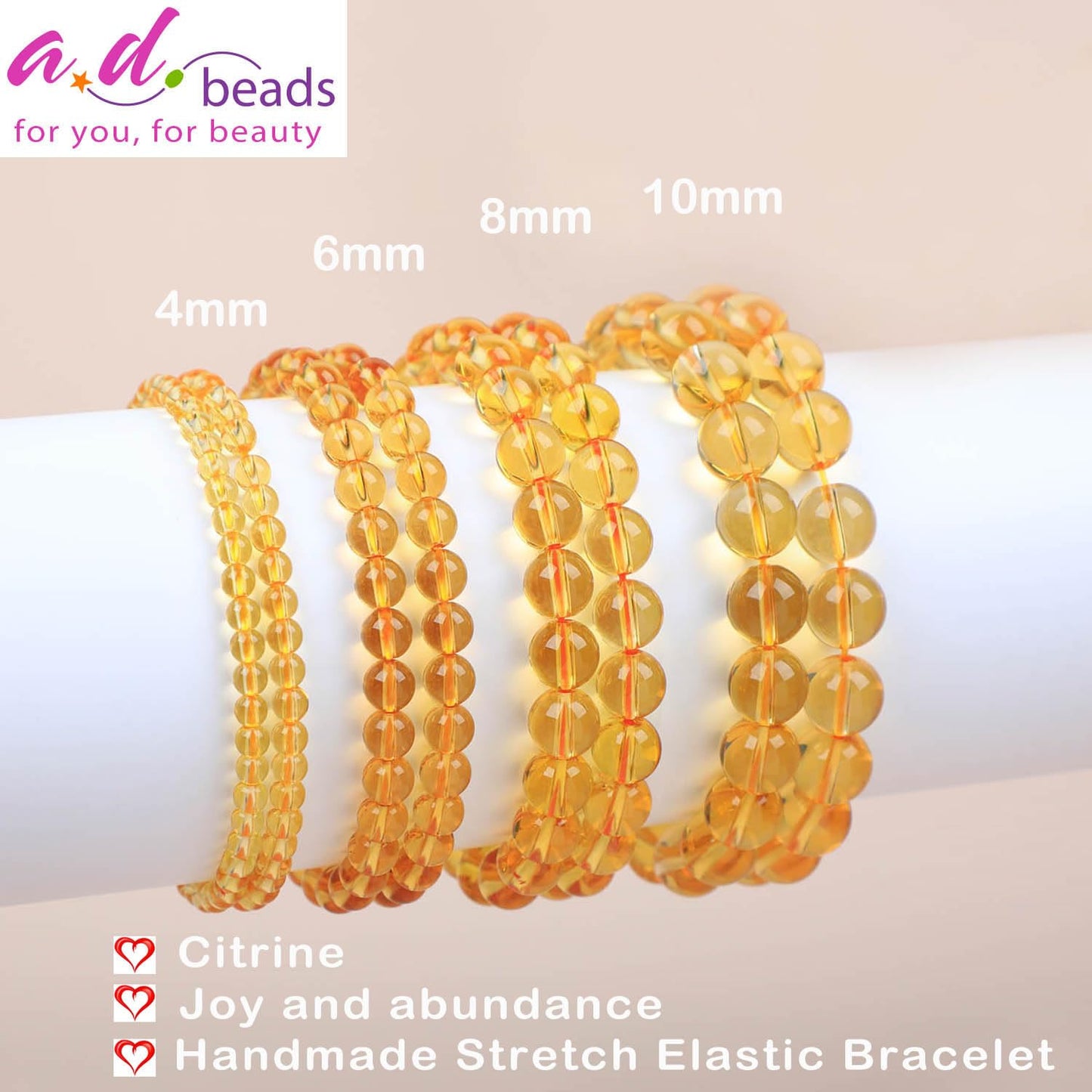 AD Beads Handmade Gemstone Stretch Elastic Bracelet Crystal Healing Reiki Nature's Beauty and Spiritual Essence Unisex (6mm, Citrine (Joy and Abundance))