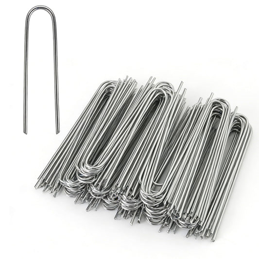 MySit 80 Pack 4 Inch Garden Stakes, Galvanized Drip Irrigation Stakes U Shaped Landscape Staples Ground Stakes for 1/8" to 1/2" Soaker Hose,Irrigation Tubing, Garden Hose, Weed Barrier