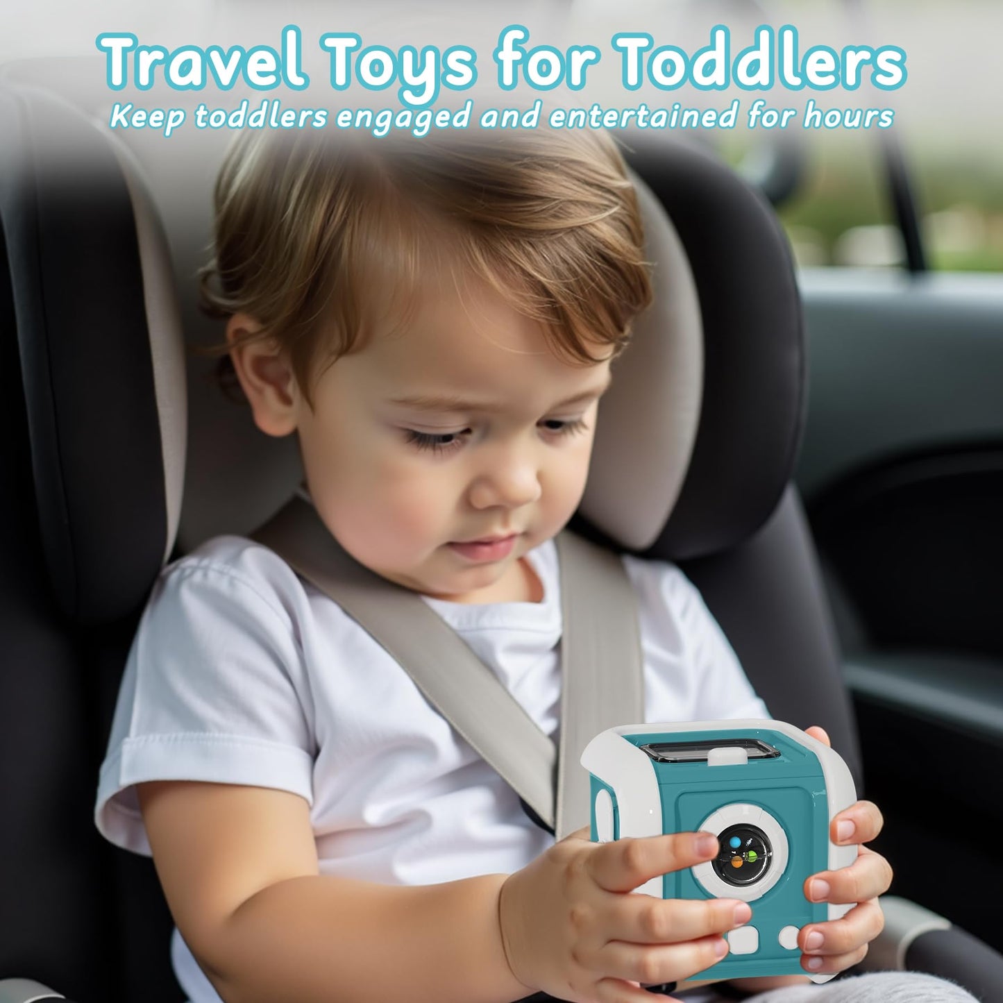 Montessori Toys for 1 Year Old Boy Girl - Busy Board with Light - Travel Sensory Toys for Toddlers 1-3 - Birthday Gifts Christmas Stocking Stuffers - Baby Toys 12-18 Months (Blue)