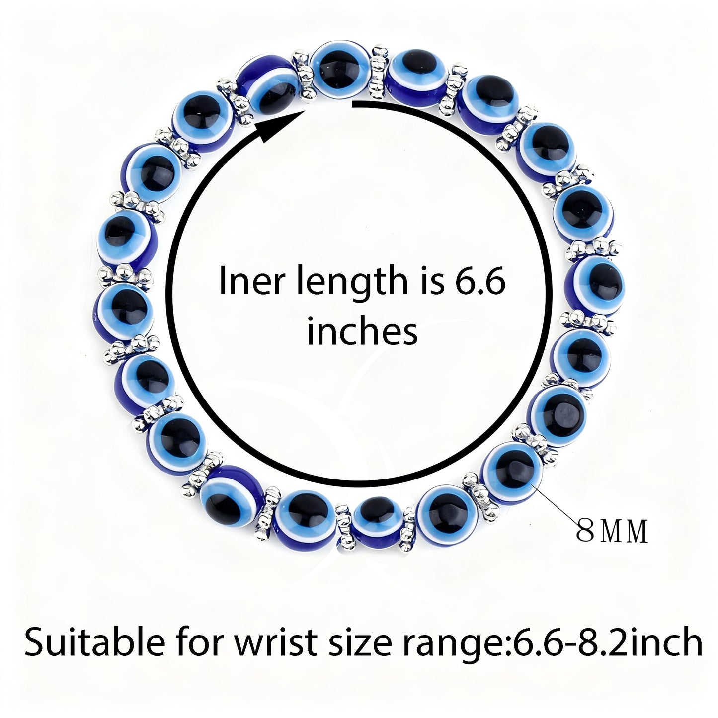 Cryhand Female 8mm Beaded Bracelets For Women 2PCS Evil Eyes Bracelet for Men Handmade Lucky Money Stretchy Crystal Bracelets Best Gifts